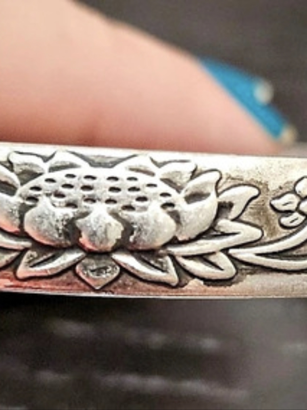 Floral Engraved Cuff Bracelet in Non Polished Silver New